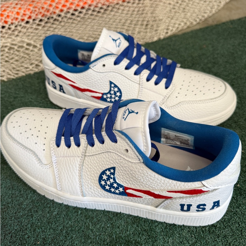 Air Jordan 1 Golf Low Triple White Custom- Ryder Cup USA Themed Colorway - Picture 4 of 6